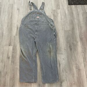 Vintage Round House Hickory pinstriped Bib Overalls Engineer USA Made 54 x 30